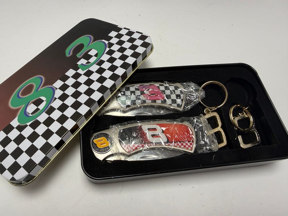 Dale Earnhardt Sr Jr NASCAR 3 Pocket Knife Keychain Gift Set Tin Case Sealed